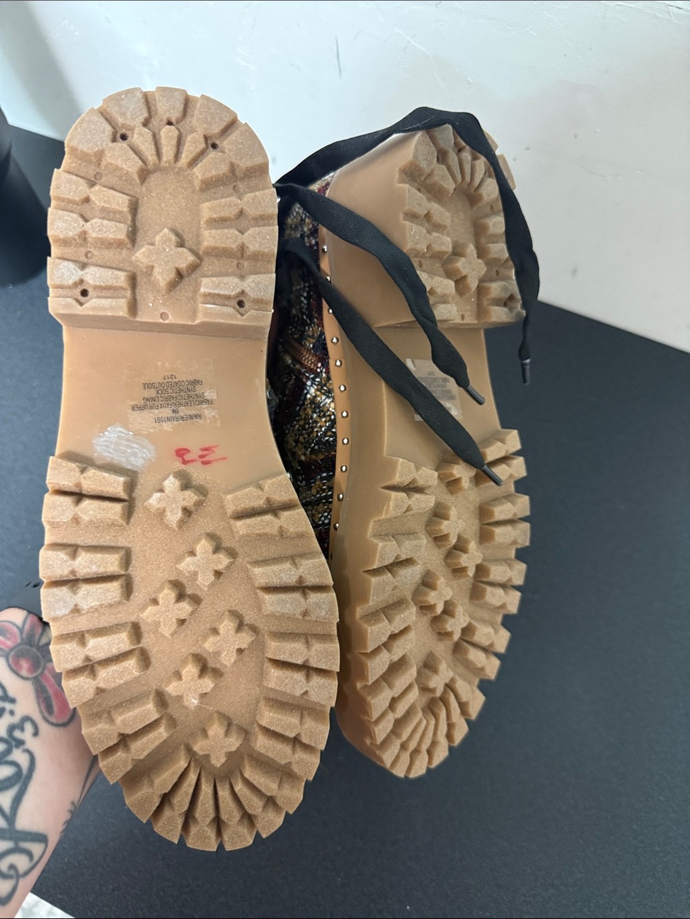 Steve Madden Multi-Color Tweed Lace-Up Combat Boots - Picture 3 of 5